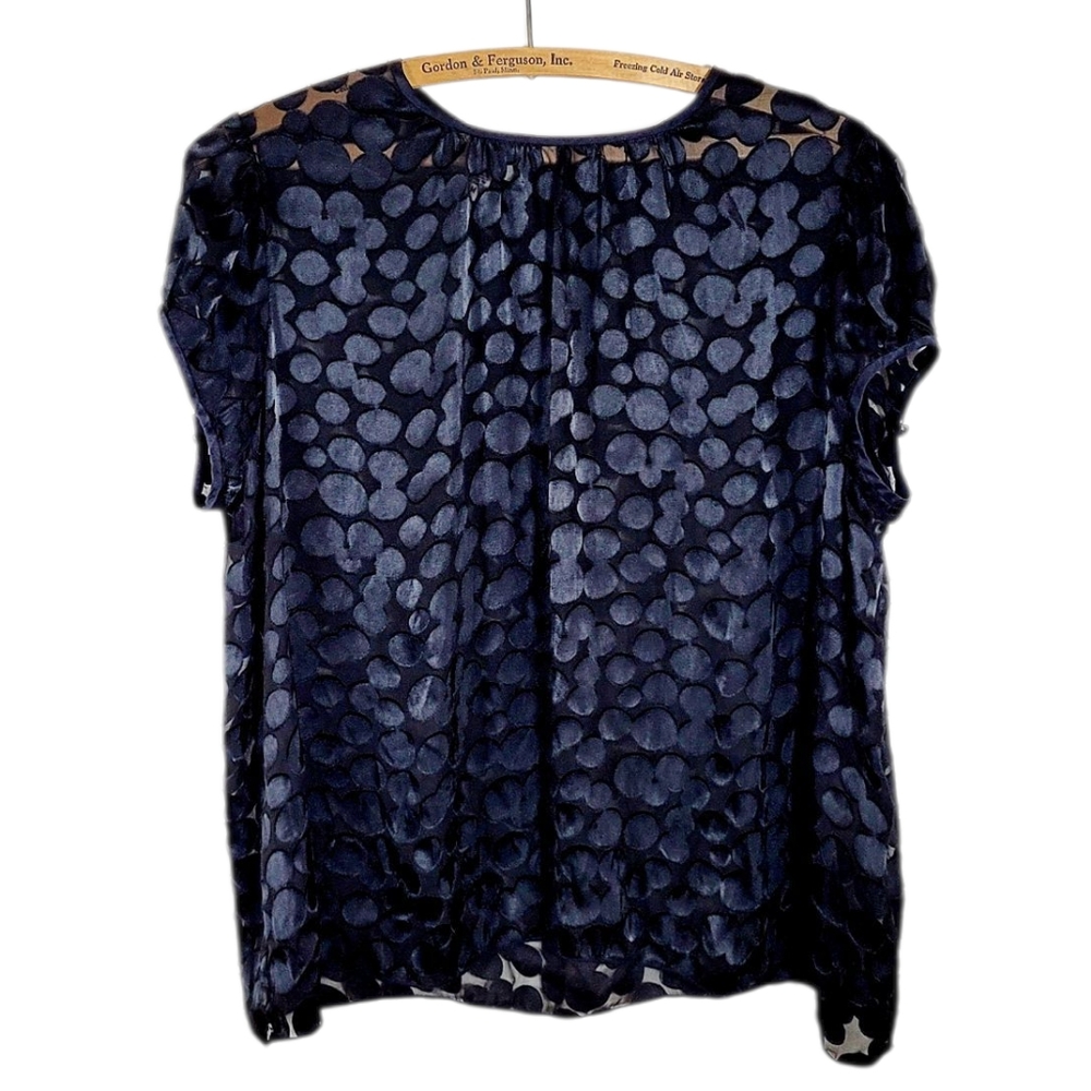 FACONNABLE France Sheer Black Polka Dot Puff Cap Sleeve Blouse Top Shirt M